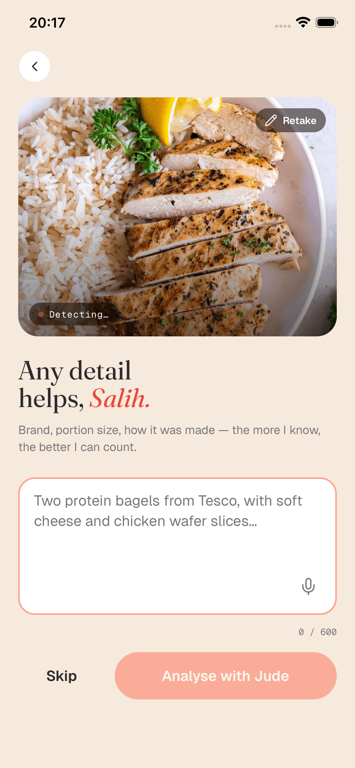 Adding a text hint to a food photo